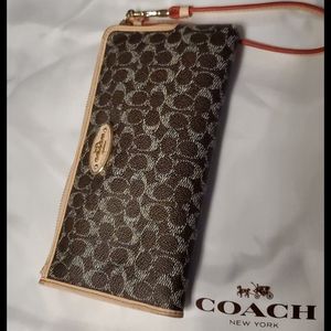 Coach women zipper wallet with strap